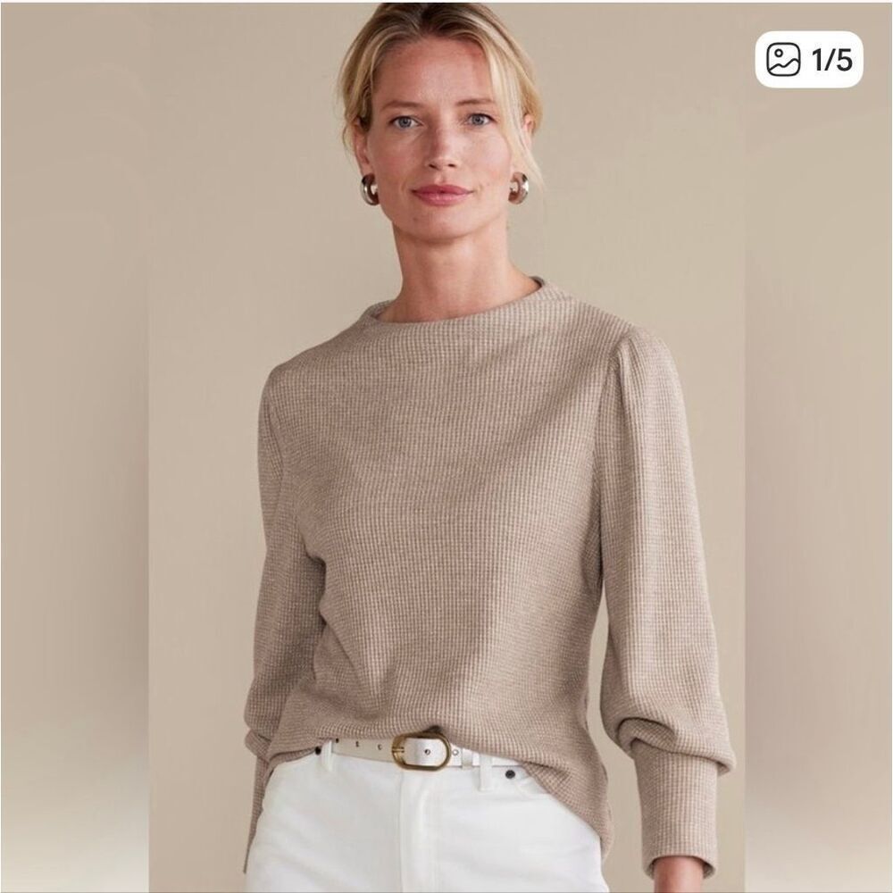 Soft Surroundings Melina Tan Metallic Waffle Knit Puff Sleeve Top sz 3X